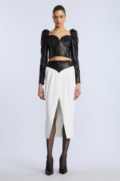 BCBGMAXAZRIA Leather Crepe Skirt Black/White