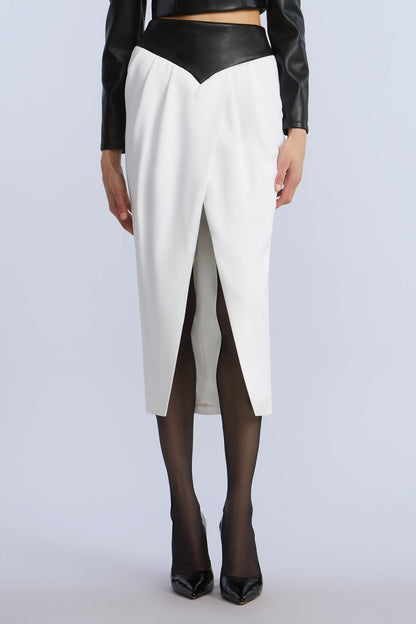 BCBGMAXAZRIA Leather Crepe Skirt Black/White