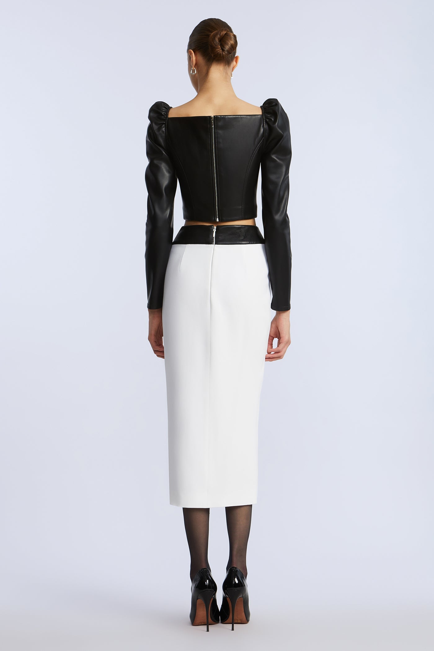 BCBGMAXAZRIA Leather Crepe Skirt Black/White