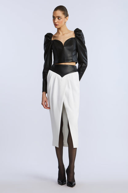 BCBGMAXAZRIA Leather Crepe Skirt Black/White