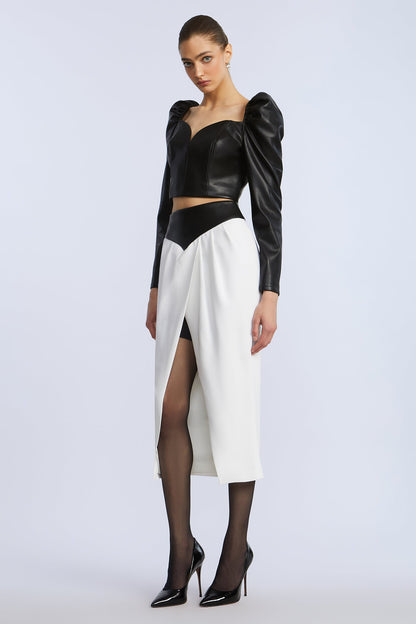 BCBGMAXAZRIA Leather Crepe Skirt Black/White
