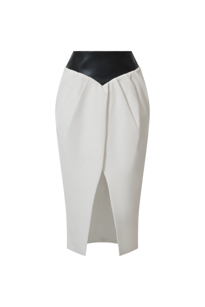 BCBGMAXAZRIA Leather Crepe Skirt Black/White