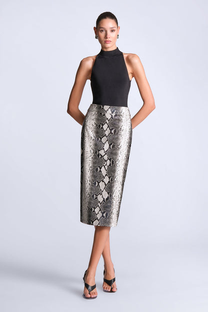 BCBGMAXAZRIA Lourdes Printed Skirt Snakeskin Black & White Print