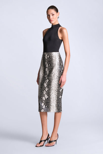 BCBGMAXAZRIA Lourdes Printed Skirt Snakeskin Black & White Print