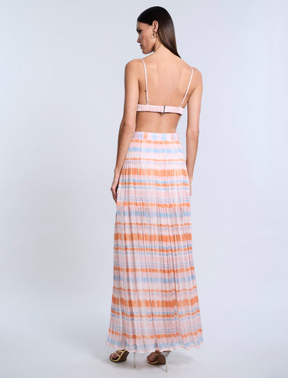 BCBGMAXAZRIA Printed Pleated Skirt Plaid Print