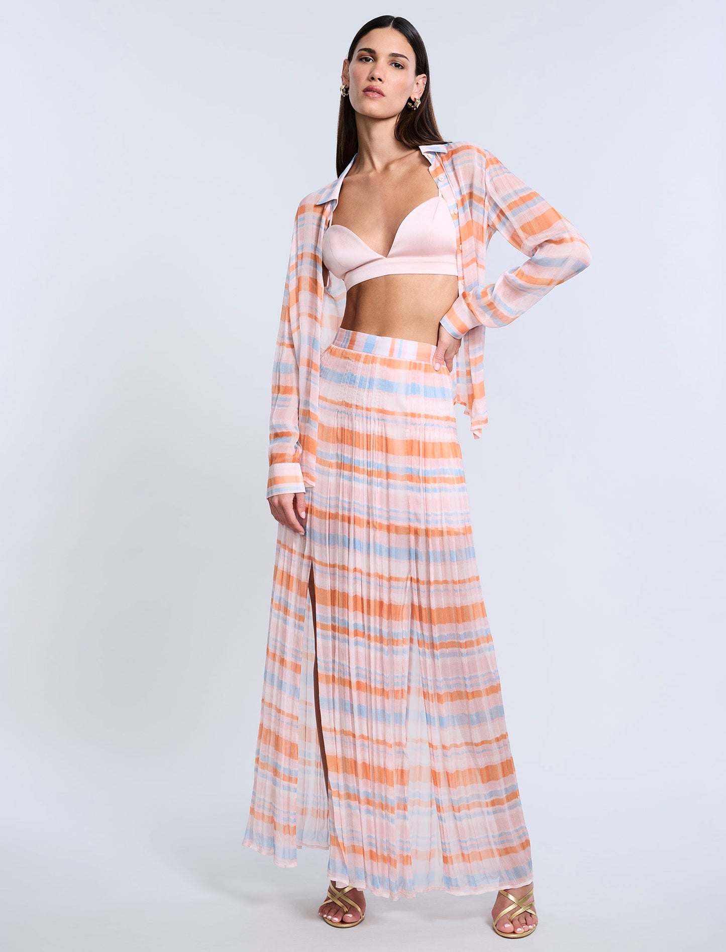 BCBGMAXAZRIA Printed Pleated Skirt Plaid Print