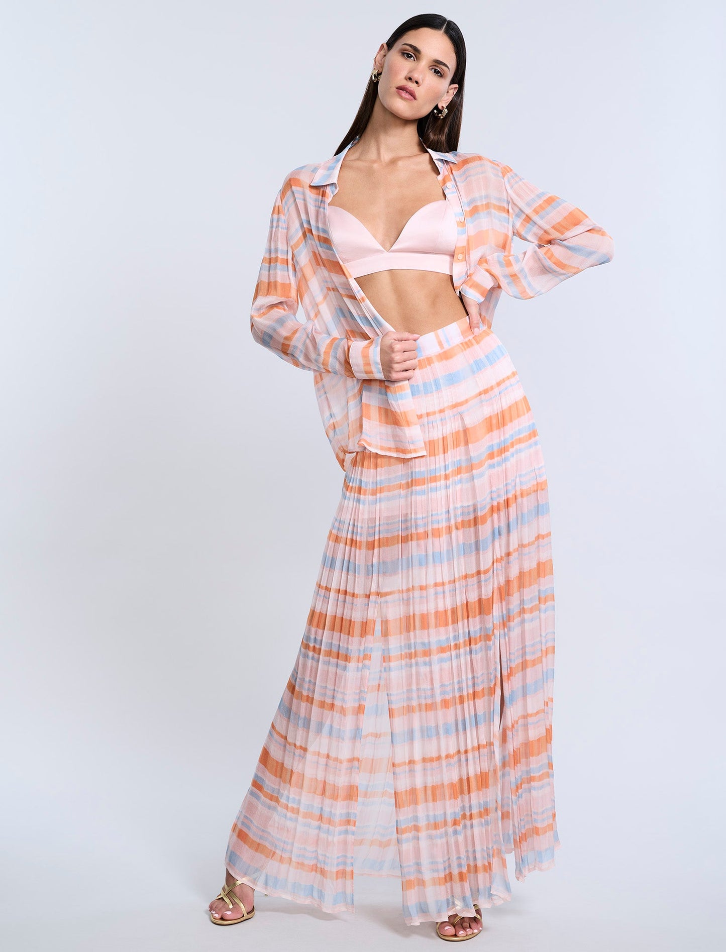 BCBGMAXAZRIA Printed Pleated Skirt Plaid Print
