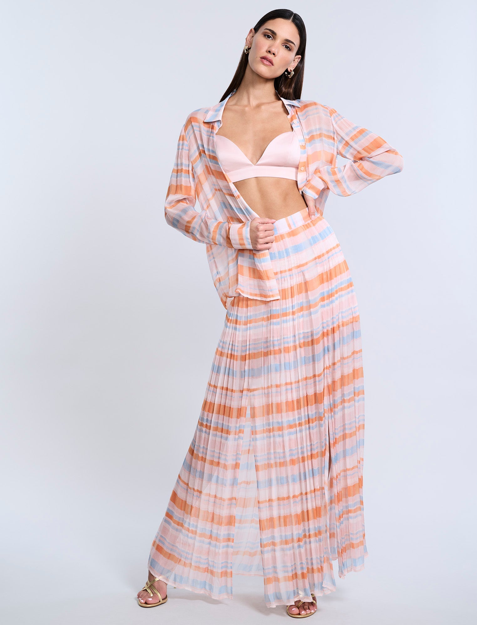 BCBGMAXAZRIA Printed Pleated Skirt Plaid Print
