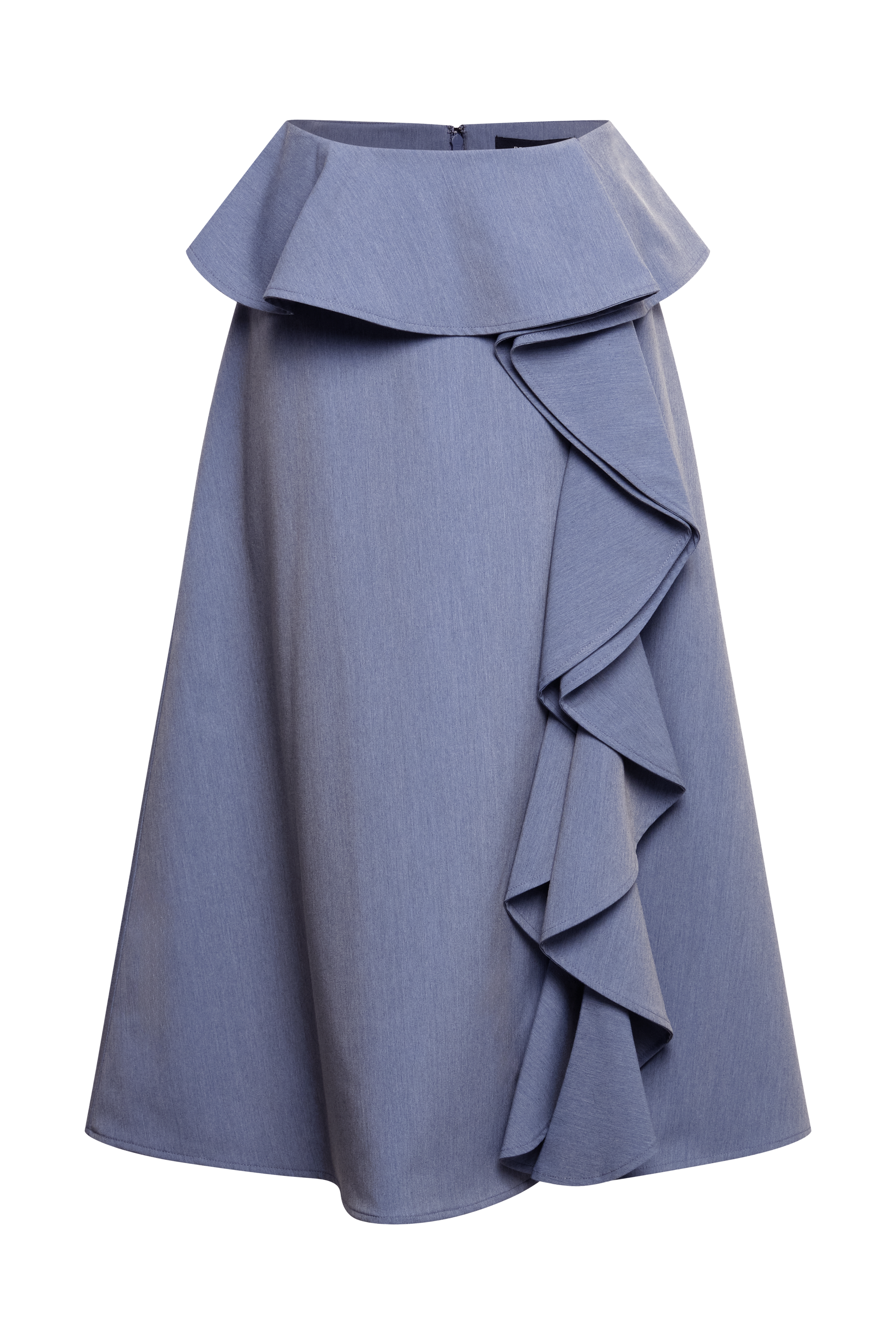 BCBGMAXAZRIA Cascade Midi Skirt Yarn Dye Denim Blue Suiting