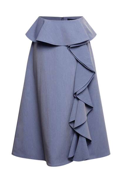 BCBGMAXAZRIA Cascade Midi Skirt Yarn Dye Denim Blue Suiting