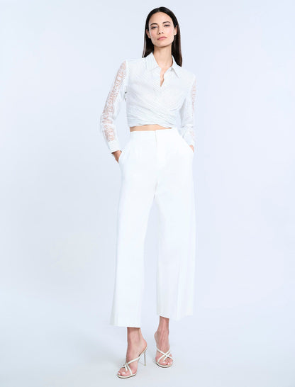 BCBGMAXAZRIA High Waist Cropped Pant Chalk