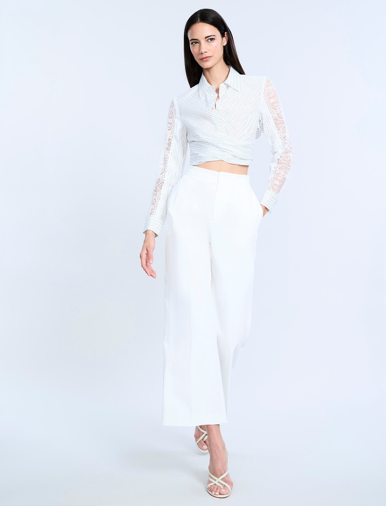 BCBGMAXAZRIA High Waist Cropped Pant Chalk