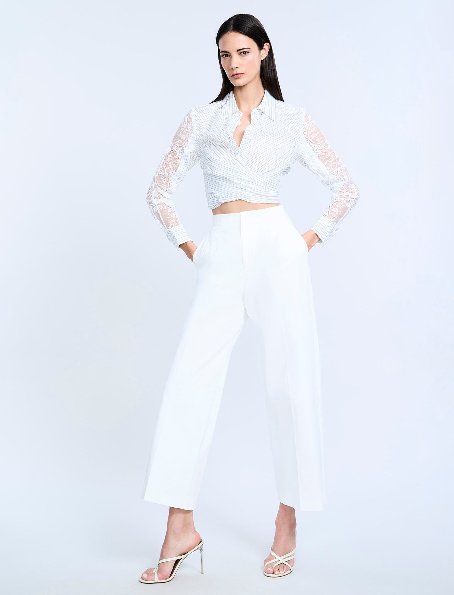 BCBGMAXAZRIA High Waist Cropped Pant Chalk