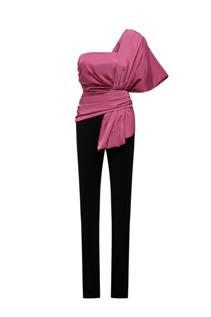 BCBGMAXAZRIA Bow Jumpsuit Black & Red Violet Combo