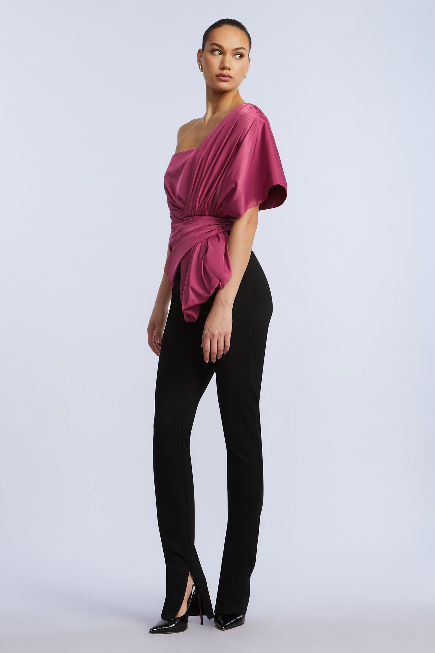 BCBGMAXAZRIA Bow Jumpsuit Black & Red Violet Combo