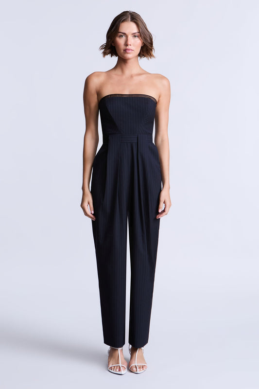 BCBGMAXAZRIA Donna Jumpsuit Navy Pinstripe