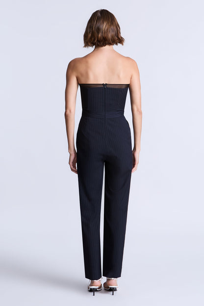 BCBGMAXAZRIA Donna Jumpsuit Navy Pinstripe