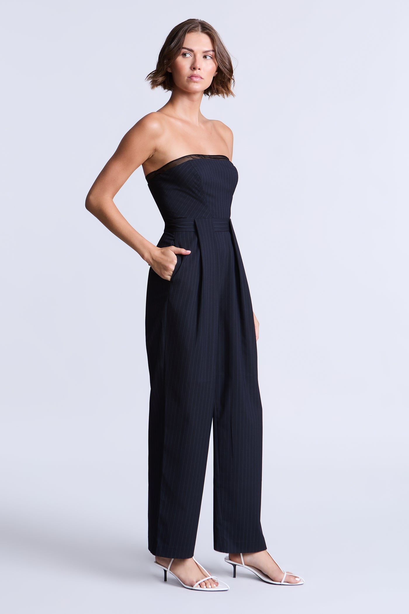 BCBGMAXAZRIA Donna Jumpsuit Navy Pinstripe