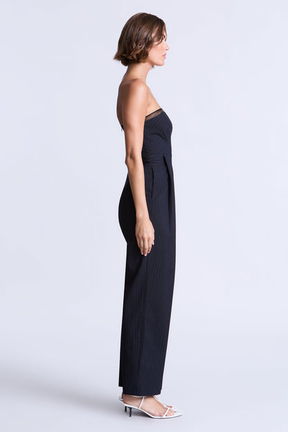 BCBGMAXAZRIA Donna Jumpsuit Navy Pinstripe