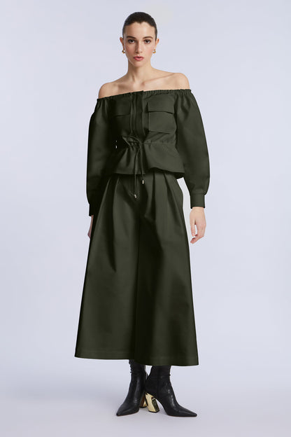 BCBGMAXAZRIA Off Shoulder Drawstring Top Rosin