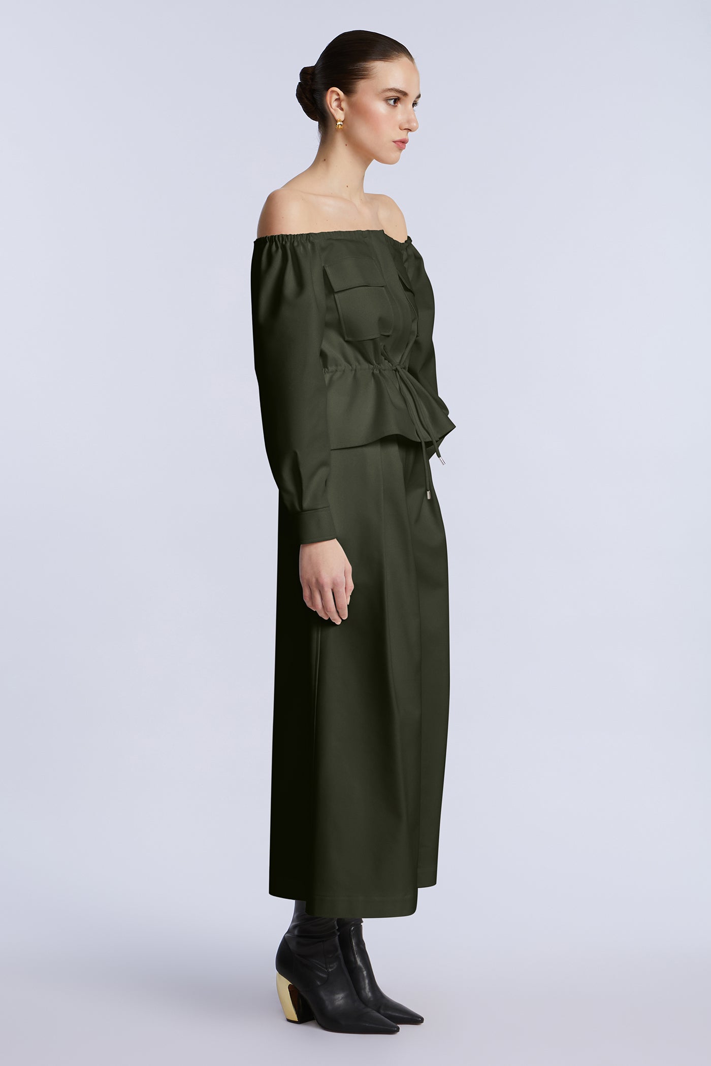 BCBGMAXAZRIA Off Shoulder Drawstring Top Rosin