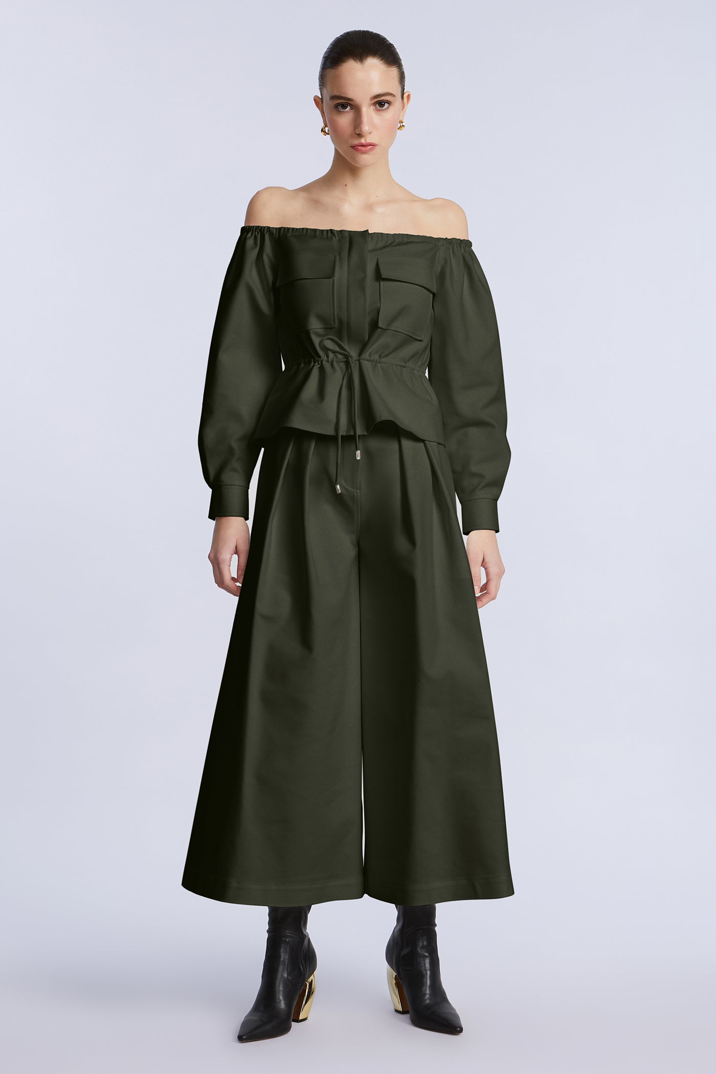 BCBGMAXAZRIA Off Shoulder Drawstring Top Rosin