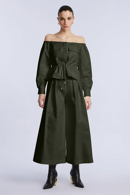 BCBGMAXAZRIA Off Shoulder Drawstring Top Rosin