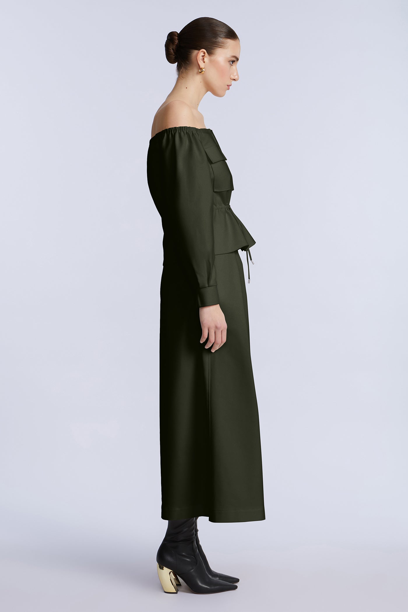 BCBGMAXAZRIA Off Shoulder Drawstring Top Rosin