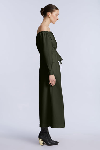 BCBGMAXAZRIA Off Shoulder Drawstring Top Rosin