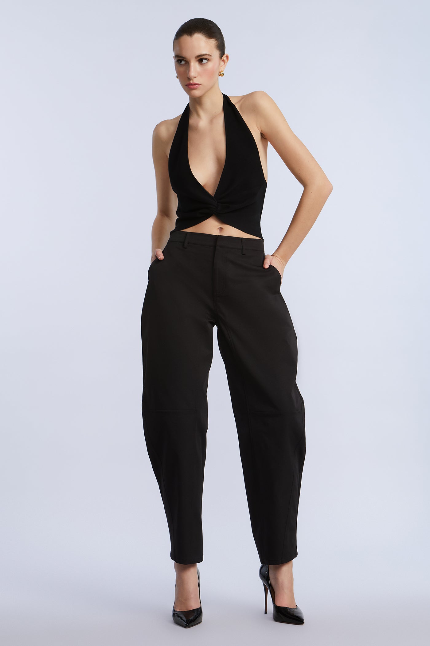 BCBGMAXAZRIA Halter Sweater Top Black