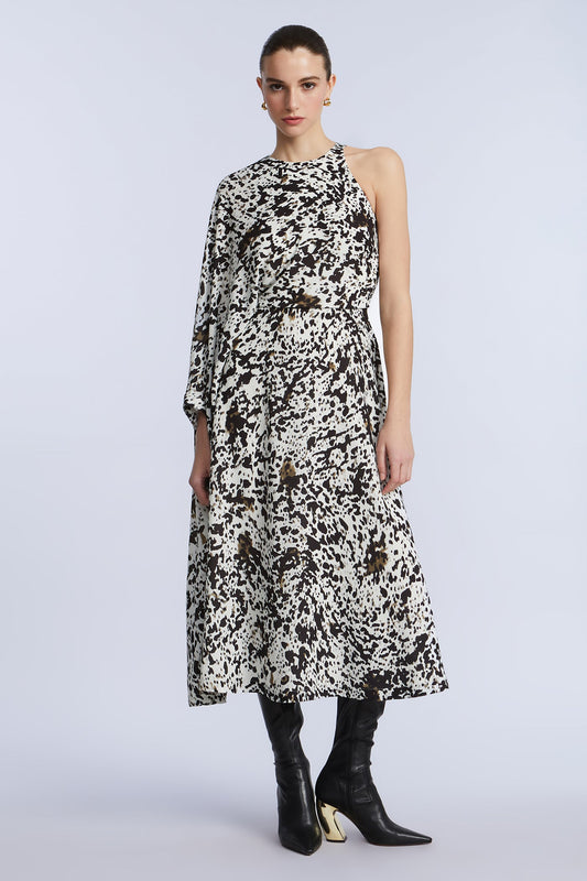 BCBGMAXAZRIA One Sleeve Midi Dress Dotty Print