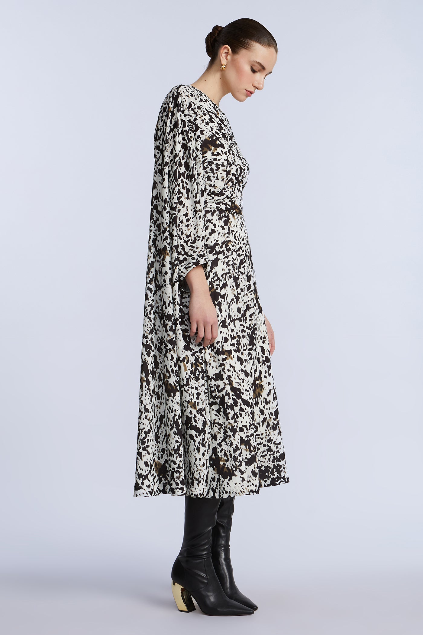 BCBGMAXAZRIA One Sleeve Midi Dress Dotty Print