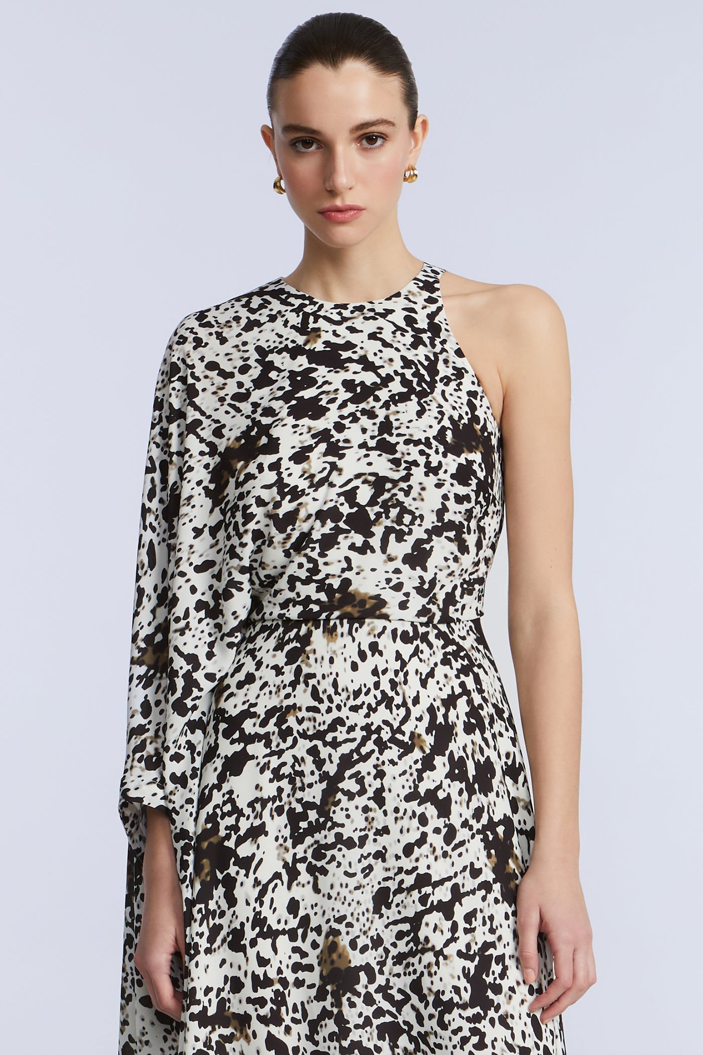 BCBGMAXAZRIA One Sleeve Midi Dress Dotty Print
