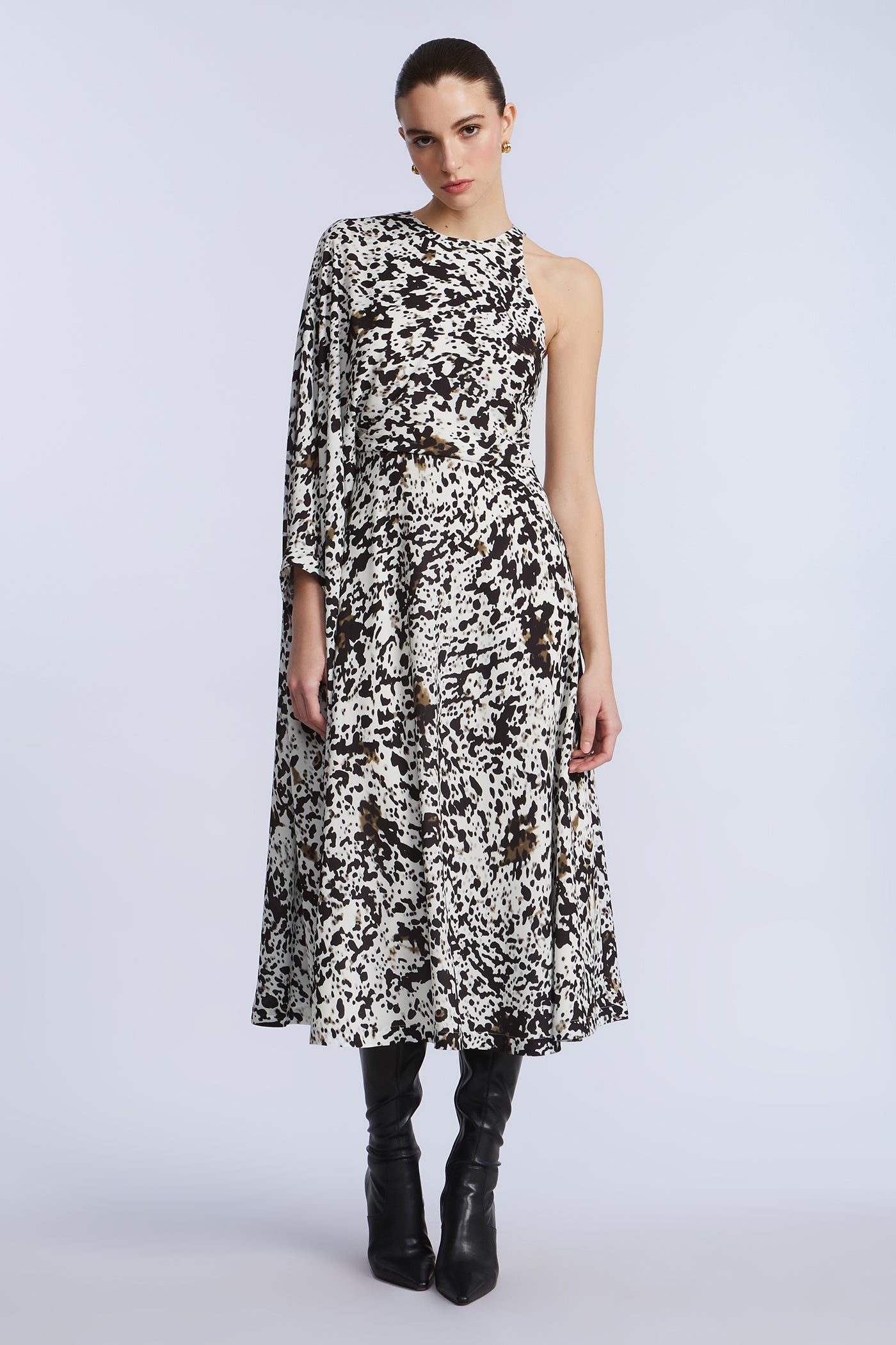 BCBGMAXAZRIA One Sleeve Midi Dress Dotty Print