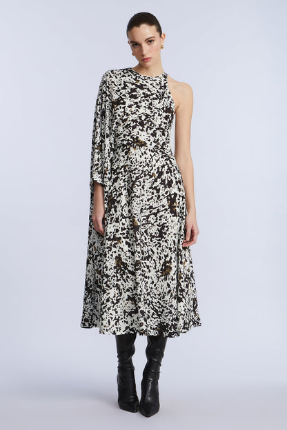 BCBGMAXAZRIA One Sleeve Midi Dress Dotty Print