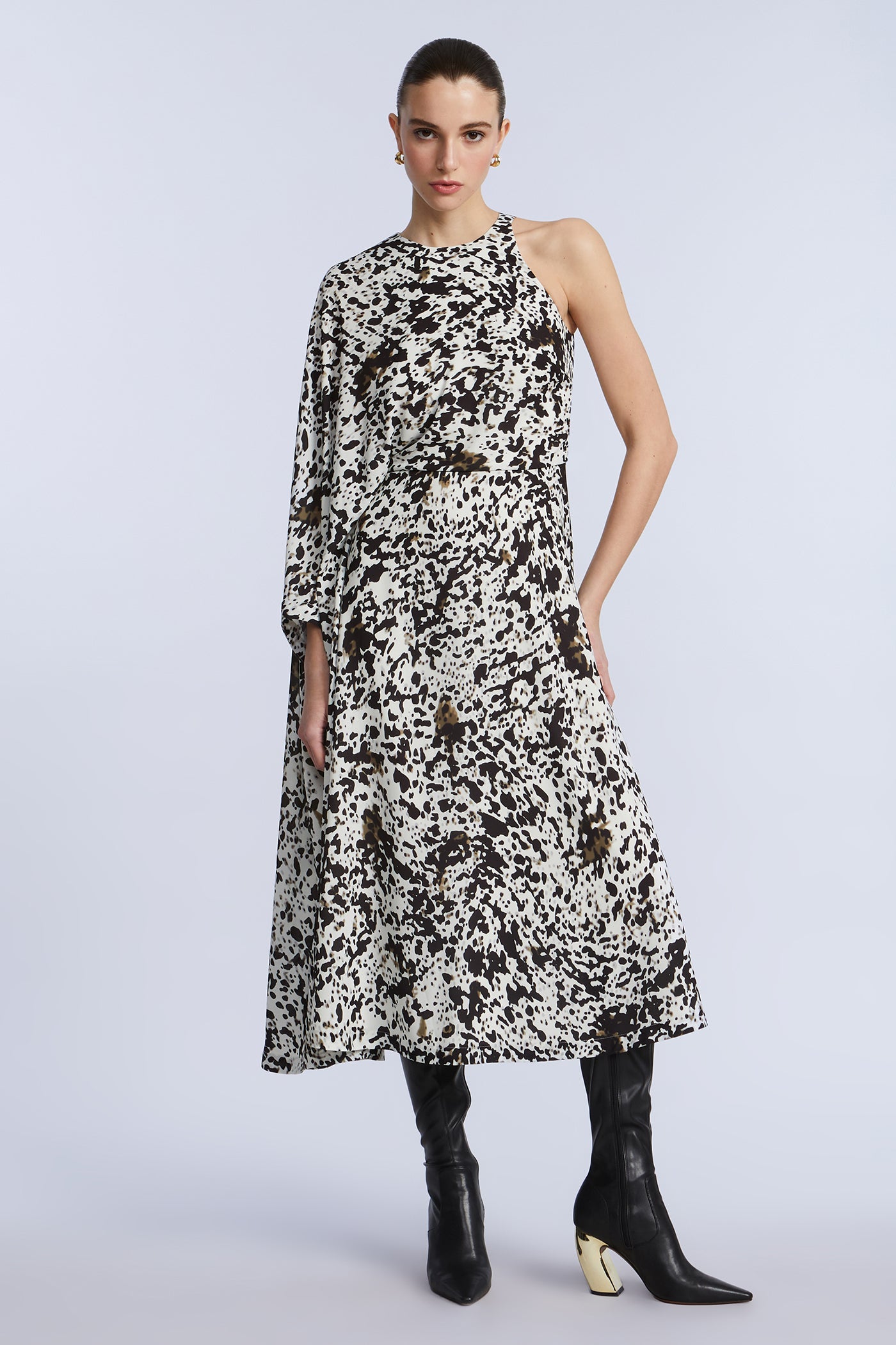 BCBGMAXAZRIA One Sleeve Midi Dress Dotty Print