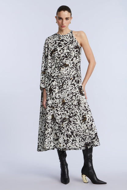 BCBGMAXAZRIA One Sleeve Midi Dress Dotty Print