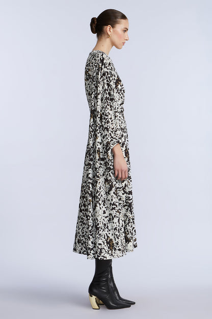 BCBGMAXAZRIA One Sleeve Midi Dress Dotty Print