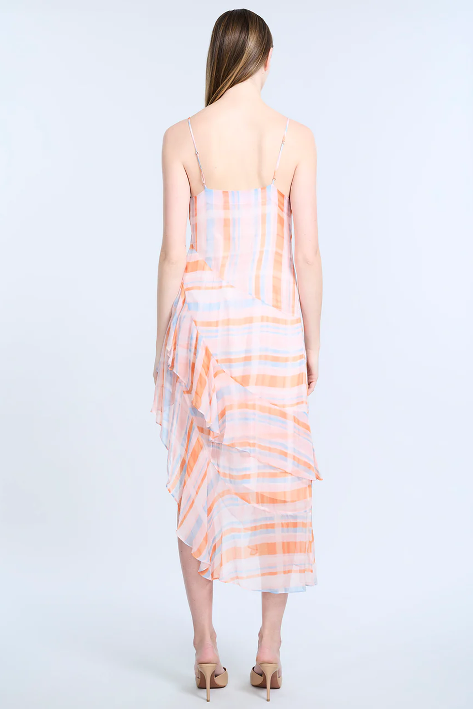 BCBGMAXAZRIA Cowl Neck Ruffle Dress Plaid Print