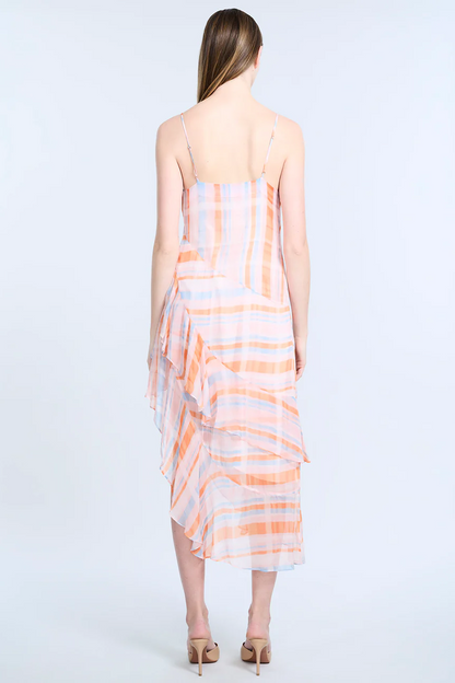 BCBGMAXAZRIA Cowl Neck Ruffle Dress Plaid Print