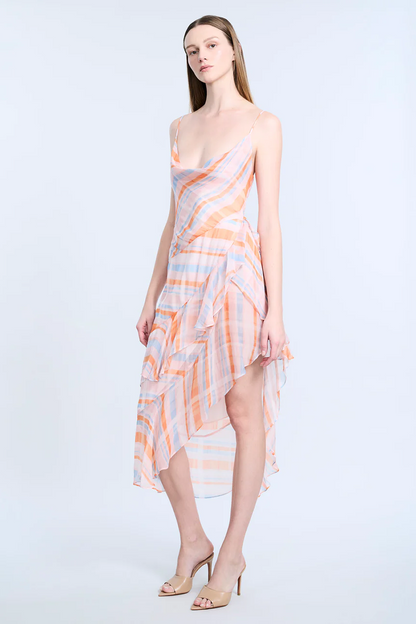 BCBGMAXAZRIA Cowl Neck Ruffle Dress Plaid Print