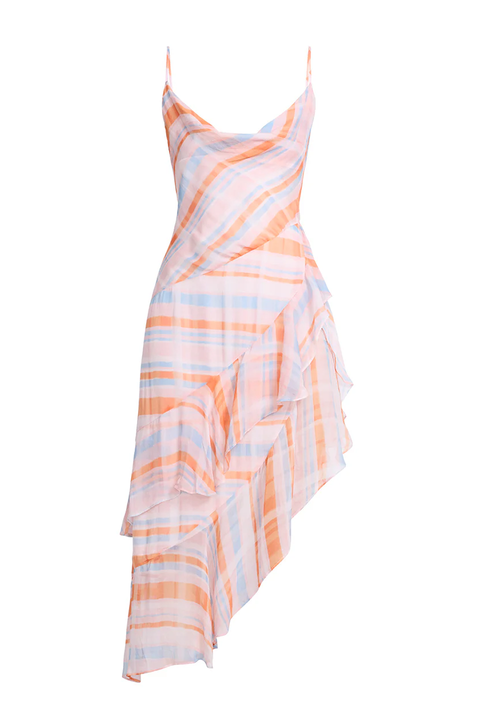 BCBGMAXAZRIA Cowl Neck Ruffle Dress Plaid Print