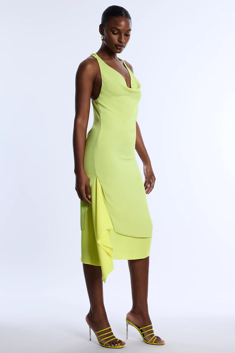 BCBGMAXAZRIA Twist And Drape Combo Dress Citrine