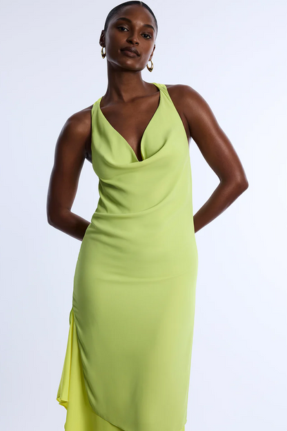 BCBGMAXAZRIA Twist And Drape Combo Dress Citrine