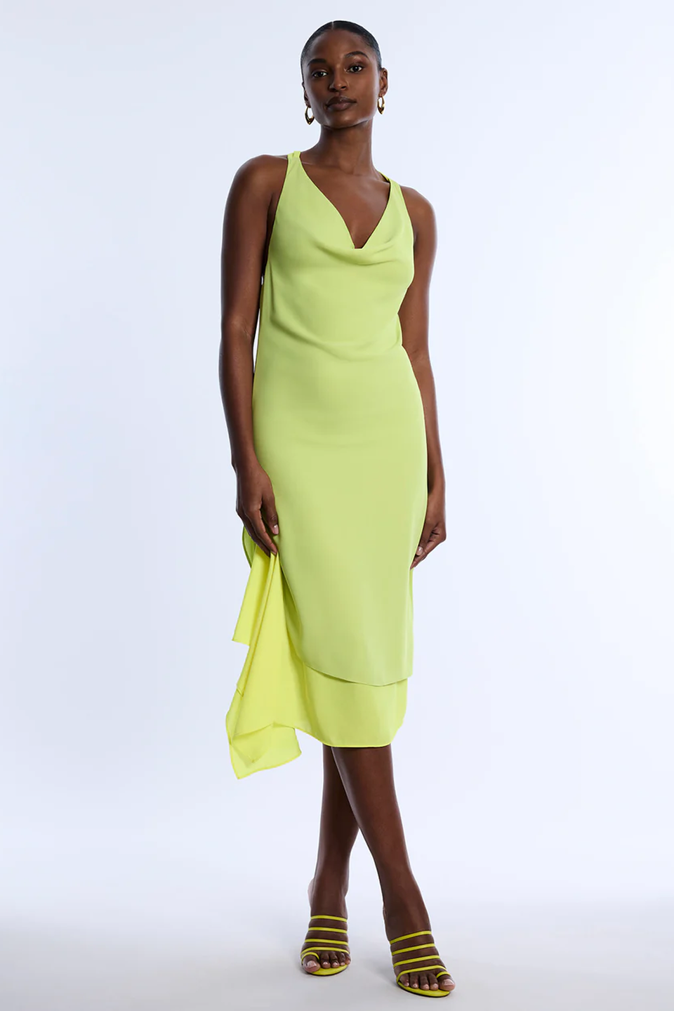 BCBGMAXAZRIA Twist And Drape Combo Dress Citrine