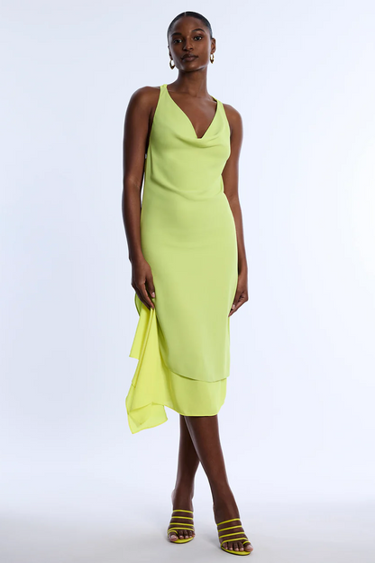 BCBGMAXAZRIA Twist And Drape Combo Dress Citrine