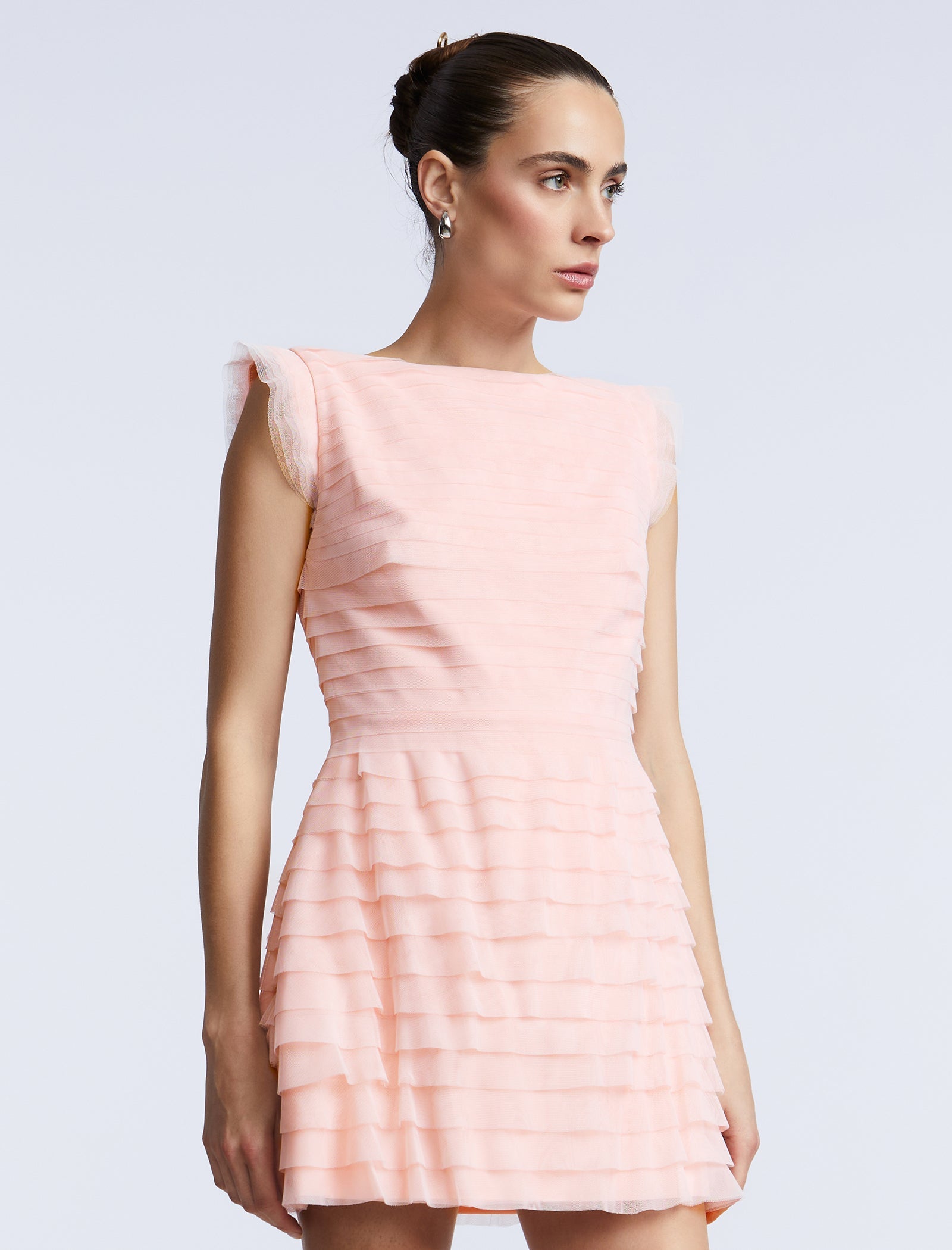 BCBGMAXAZRIA Tulle Tiered Mini Dress Blossom