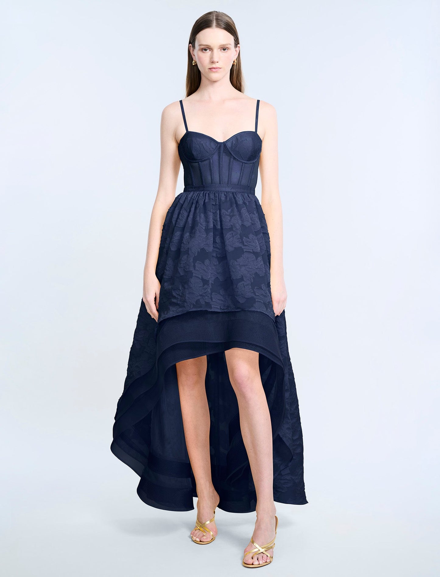 BCBGMAXAZRIA High Low Organza Tulle Gown Navy