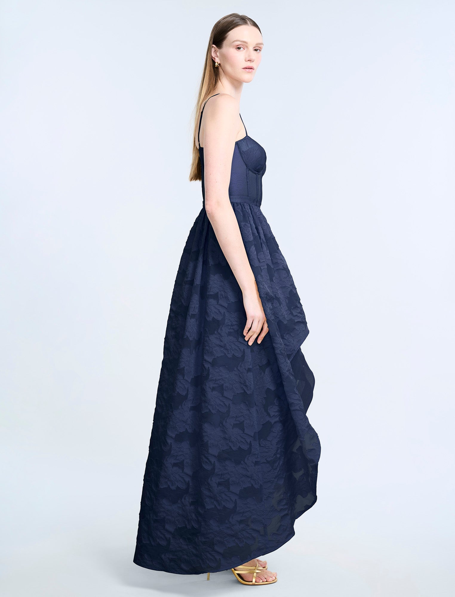 BCBGMAXAZRIA High Low Organza Tulle Gown Navy