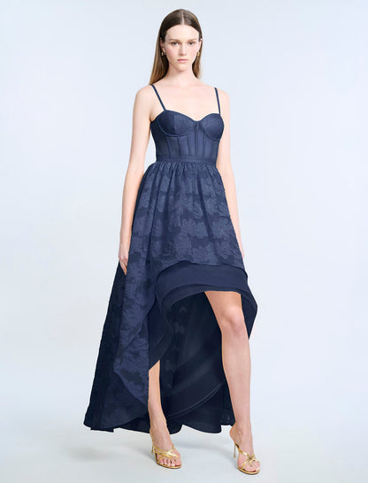 BCBGMAXAZRIA High Low Organza Tulle Gown Navy